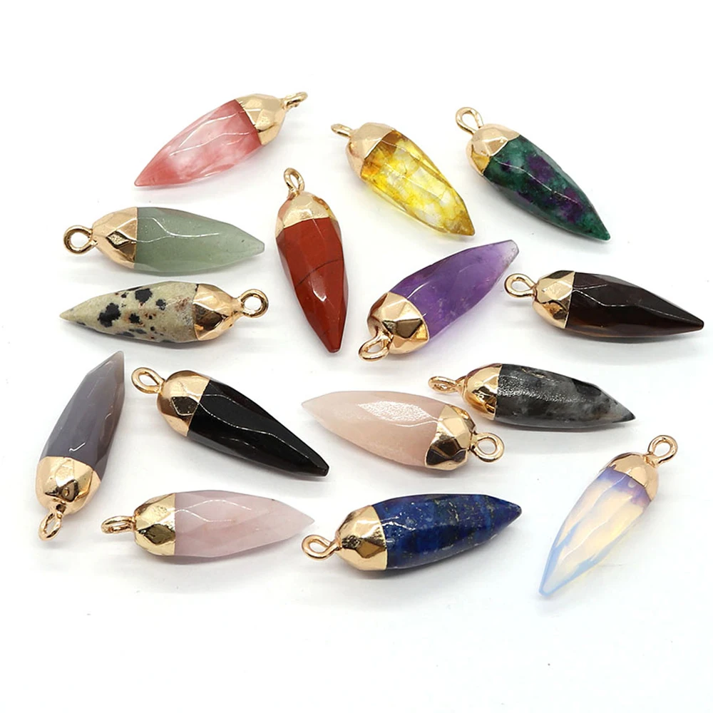 

Natural Stone Charms Amethyst Agate Lapis Lazuli Bullet Shape Pendants Jewelry Making DIY Earrings Necklace Rose Quartz Charms