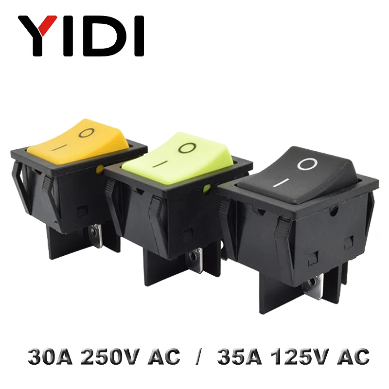 

Heavy Duty KCD4-201 Rocker Switch no light 30A 250VAC ON OFF DPDT Switch Double pole single throw Green Yellow Black Switch