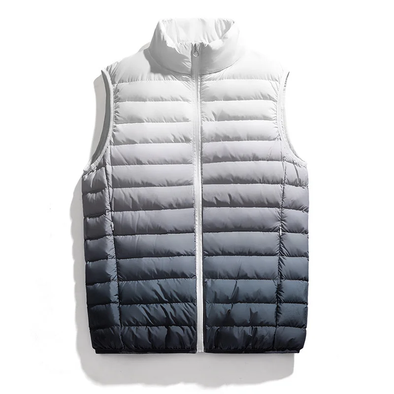 Schinotch Men's Down Jacket Gradient Color Warm Down Waistcoat Autumn Winter Casual Zipper Light Vest Coat Male Outwear