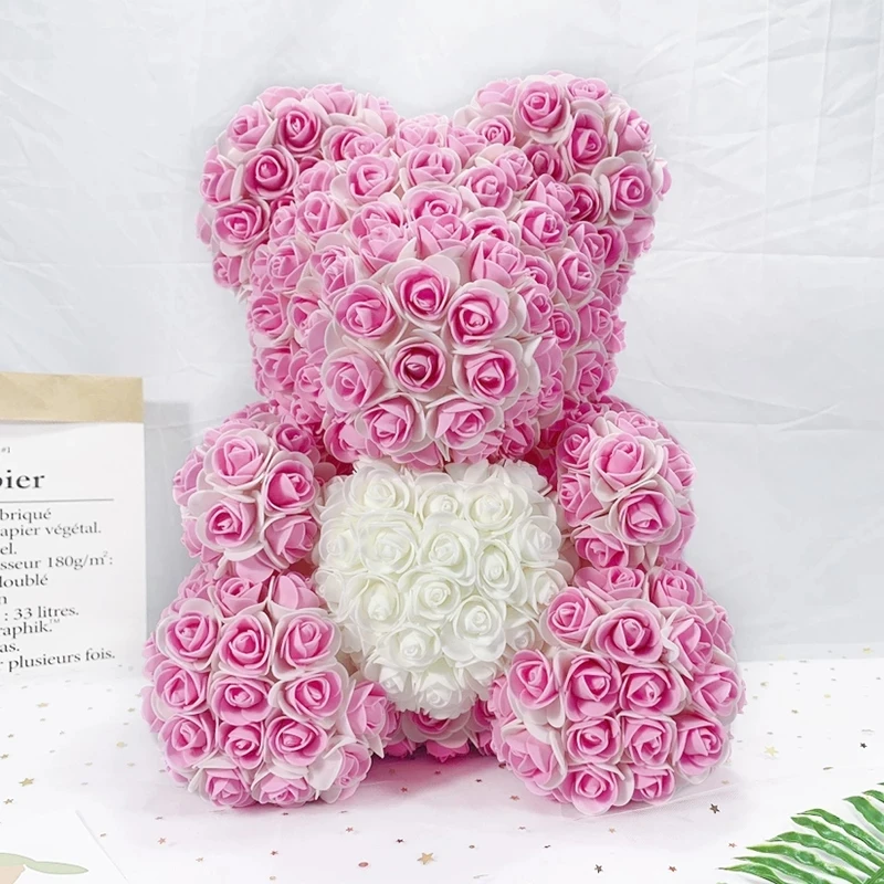 

Новинка 2022, двухцветные розовые Мишки Тедди 40 см с сердцем, искусственные цветы, медведи на День святого Валентина, свадебные подарки