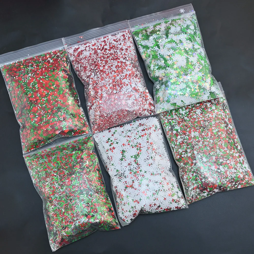 

50g/Bag Christmas Nail Glitter Sparkly Tree Snowflake Hexagon Nails Sequins 3D Flakes DIY Paillette For Nail Art Decoration