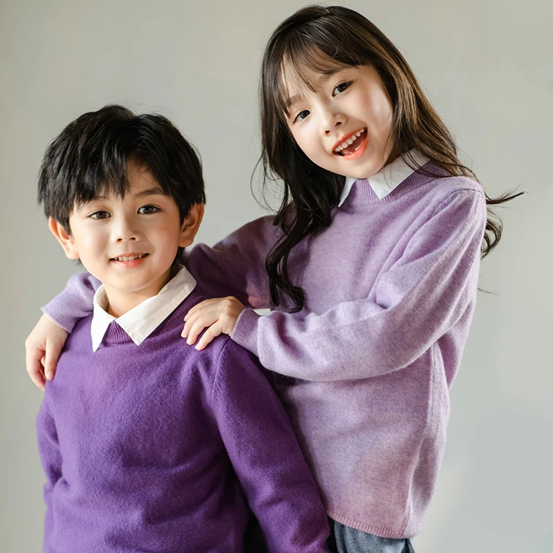 

Children's 100% Pure Wool Cashmere Sweater Fashion Half height Round neck Boys and Girls' Clothing Autumn and Winter Pullover