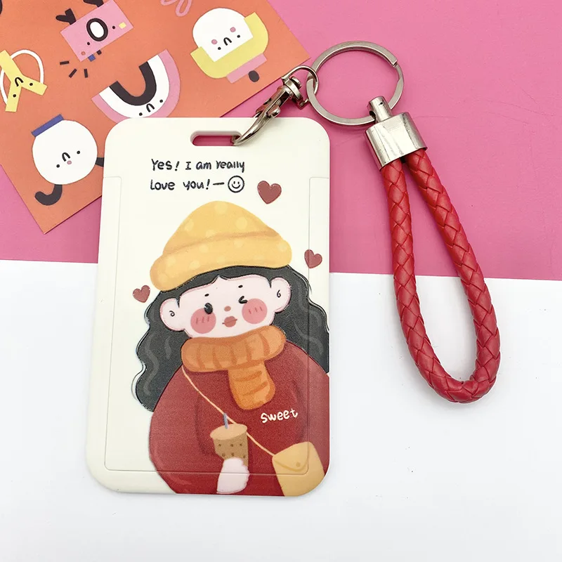 

Cartoon Girls Acrylic 3 Inch Photocard Holder Keychain Kpop Protector Student Meal Card Polaroid Id Holder Bus Card Card Case