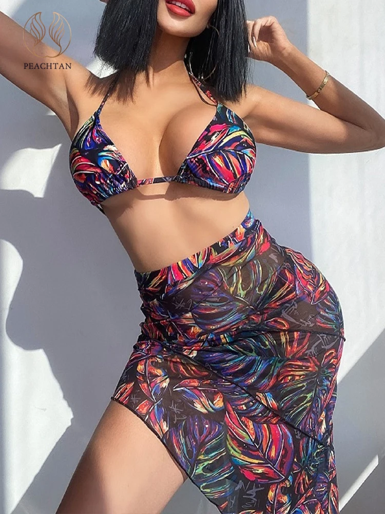 

Peachtan Floral Print bikini Swimsuit Women Sexy Bathing Suits Halter Swimwear Conjunto Biquinis Feminino Trajes Mujer 2022