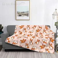 Cartoon Corgis Pattern Knitted Blanket Dog Lover Fuzzy Throw Blanket Bedroom Sofa Decoration Lightweight Bedspreads