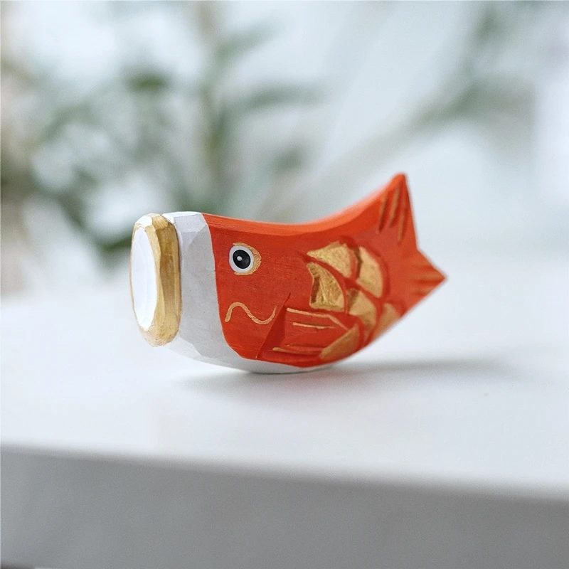 

Handmade wood carving good luck koi ornaments wood every year with fish desktop crafts blessing decoration