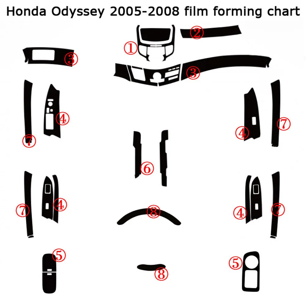

Автомобильные аксессуары, 3D/5D наклейки из углеродного волокна для Honda Odyssey 2005-2008, внутренняя Центральная панель управления, украшение дверной ручки
