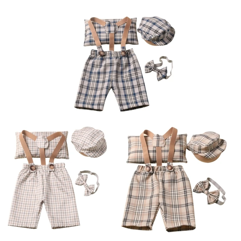

Baby Photo Props Hat Suspenders Pants Newborn Photo Outfit Posing Costume 40JC
