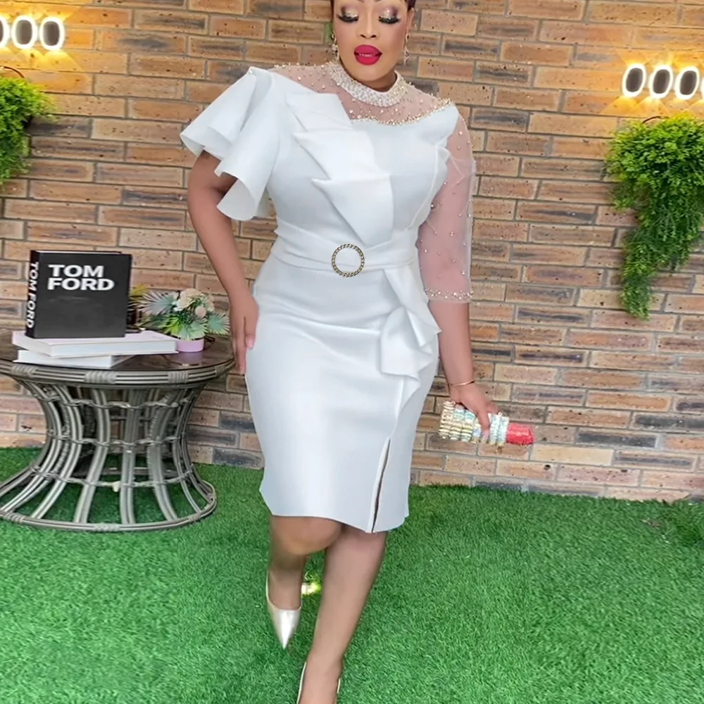 

African Dresses For Women 3/4 Sleeve Turkey Embroidered Flares Evening Wedding Party Dress Muslim Africa Clothes 2023