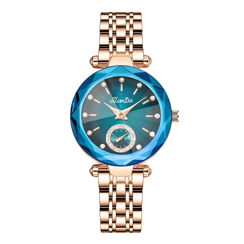 JLANDA Fashion New Luxury Ladies Rose Blue Dial Exquisite Atmosphere Quartz Watch Stainless Steel Strap Waterproof Watches