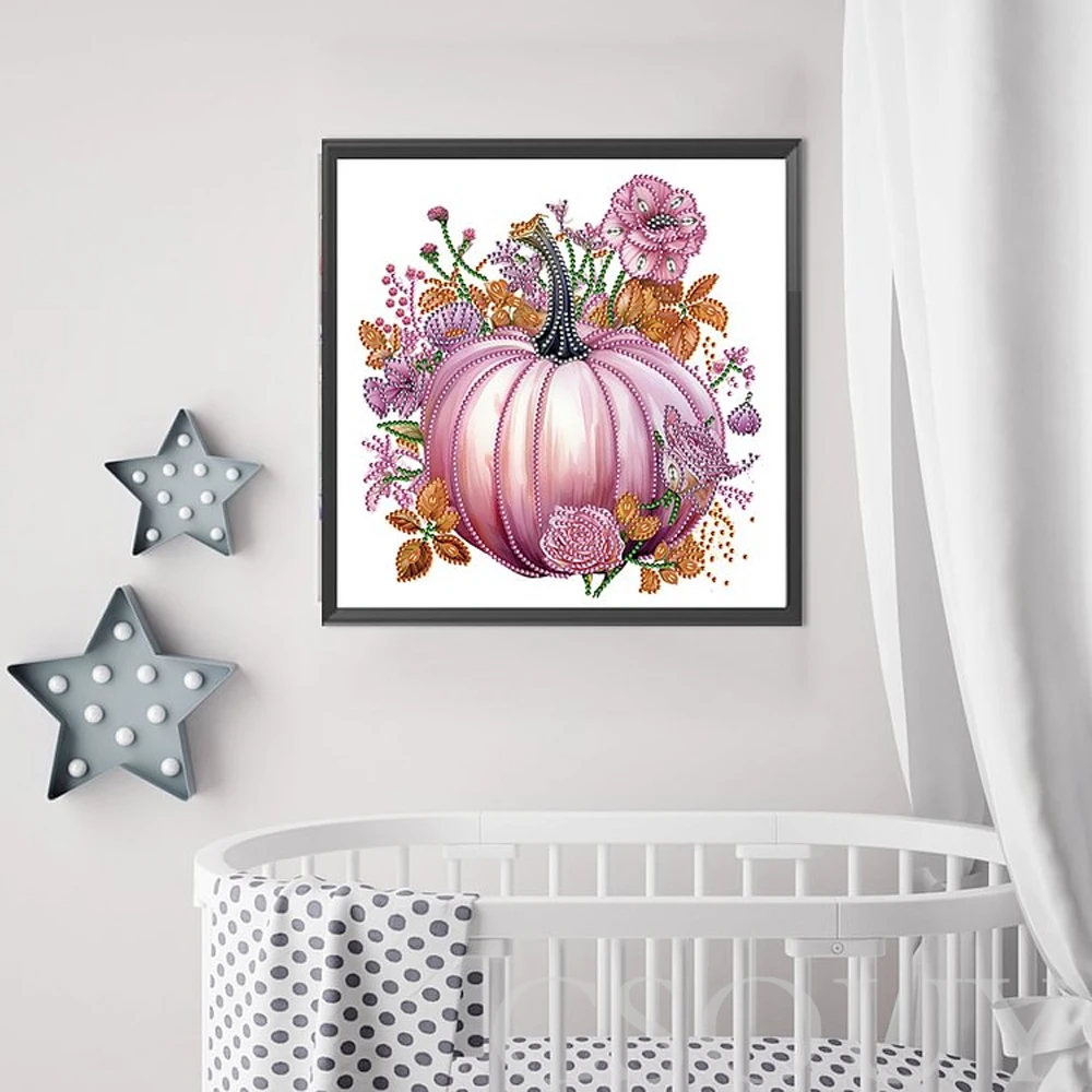 

Crystal Full Square Diy Diamond Painting AB Cross Stitch Pink Pumpkin 5D Crystal Mosaic Embroider Needlwork Rhinestones Home Dec