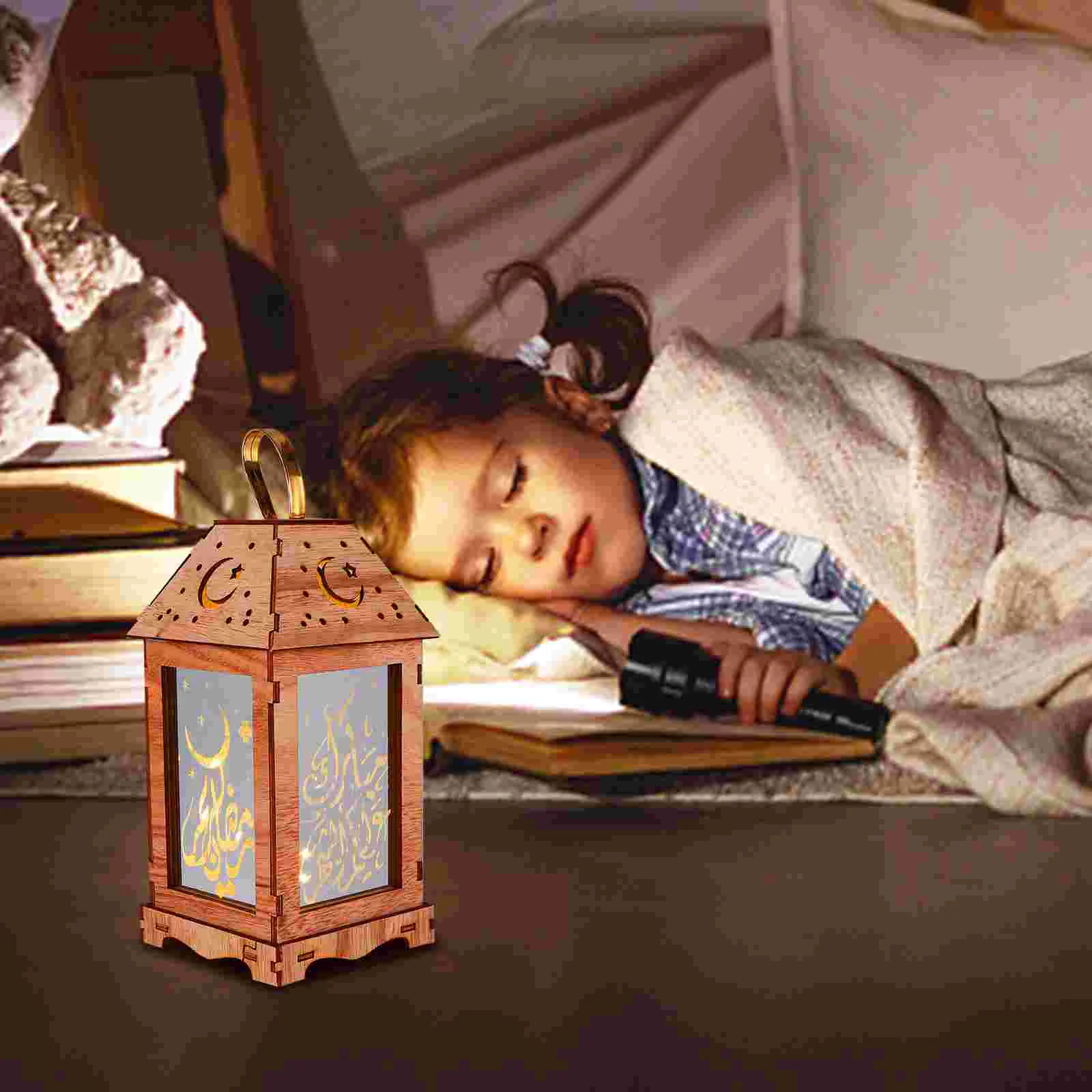 

Lantern Ramadan Led Lamp Eid Hanging Decorative Light Mubarak Decorations Flickering Hajj Wind Desktop Festive Wood Table lamp