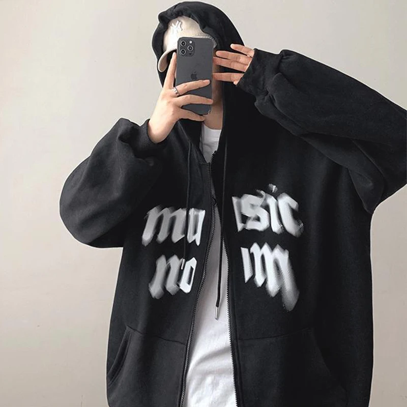 

New Men Hip Hop Sweatshirt Hoodie Letter Print Streetwear Harajuku Pullover Hoodie Winter Autumn Hoodie Casual Zip-up Jacket