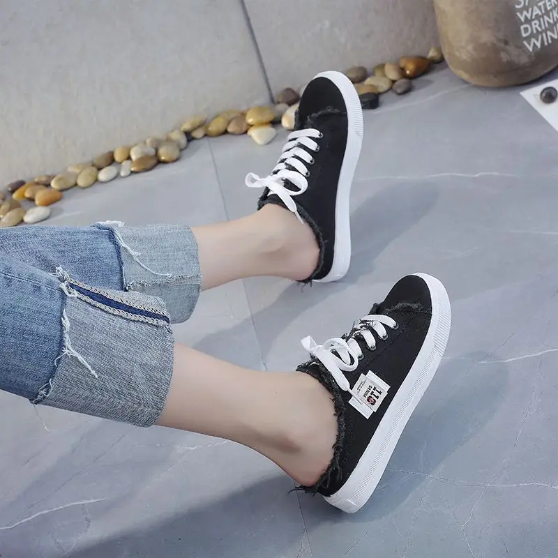 

2023 Summer Women Canvas Shoes Large Size 35-43 Women Sneakers Lightweight Womens Shoes Casual Low Upper Lace Up Slippers