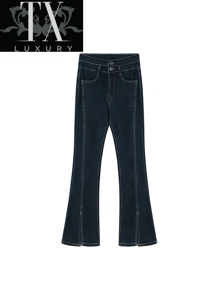 

Flare Pants Vintage Denim Ladies High Waist Slit Fashion Stretch Pocket Trousers Oversize Wide Leg Jeans Women