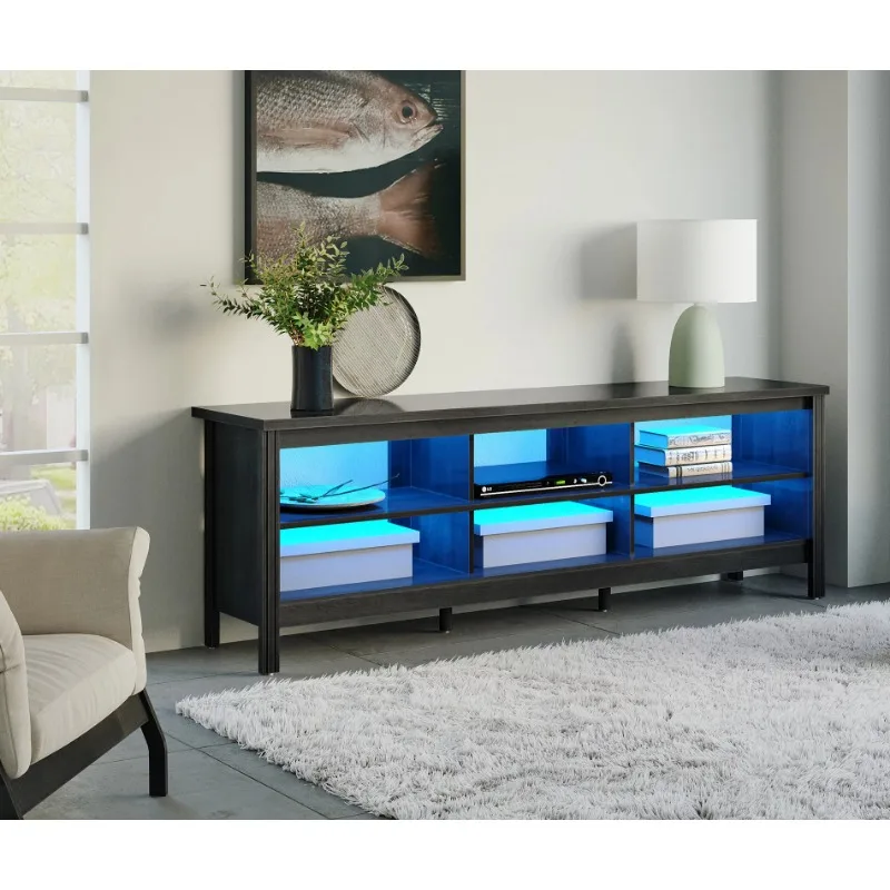 

LED TV Stand for 75 inches Flat Screen, LED Wood Media Console Storage Cabinet Entertainment Center with 6 Open Shelves