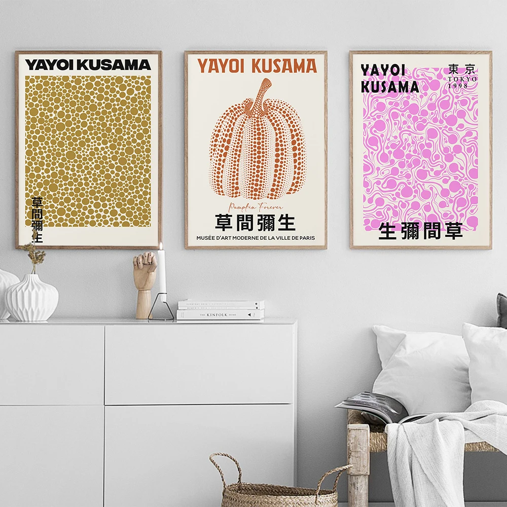 

Abstract Poster Vintage Museum Canvas Painting Yayoi Kusama Art Print Exhibition Fashion Wall Picture For Living Room Home Decor