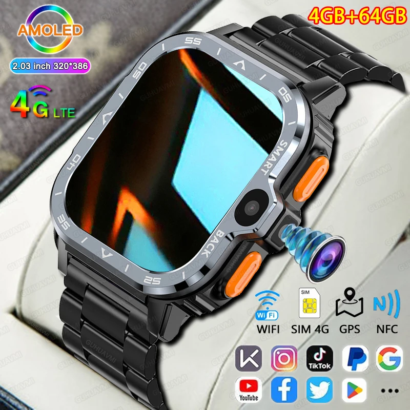 Умные часы с SIM-картой функция звонков GPS-навигация Wi-Fi двойная камера прочный 64 Гб