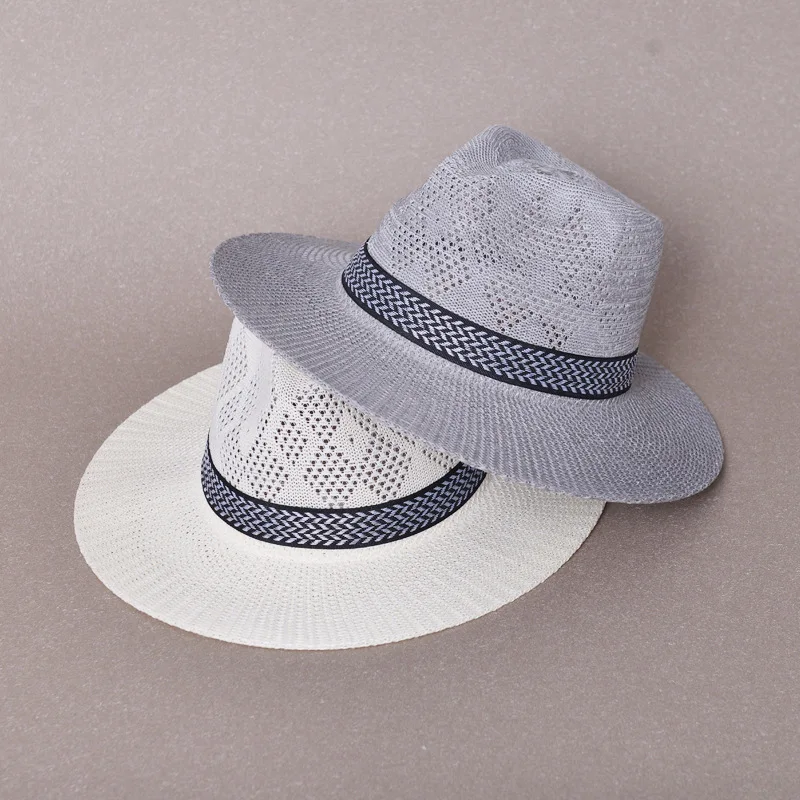 

Men's Summer Sun Hat Middle-aged and Elderly Solid Hollow Straw Hat Men's Bucket Hat Outdoor Panama Cap Seaside Beach Sunscreen