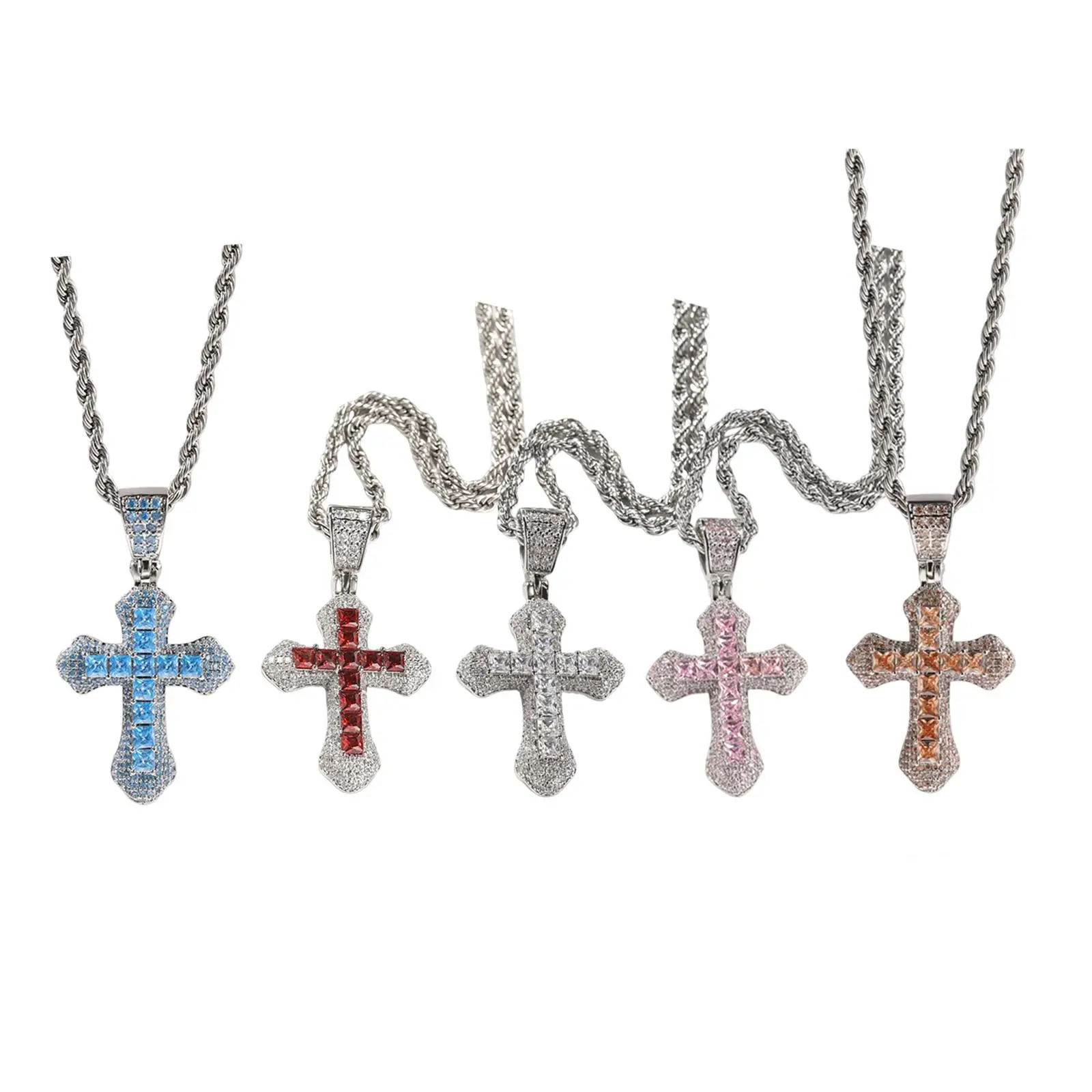 

Trendy Zircon Cross Pendant Necklace with Stainless Steel Chain Charms Jewelry for Party Wedding Men and Women Gifts Teens