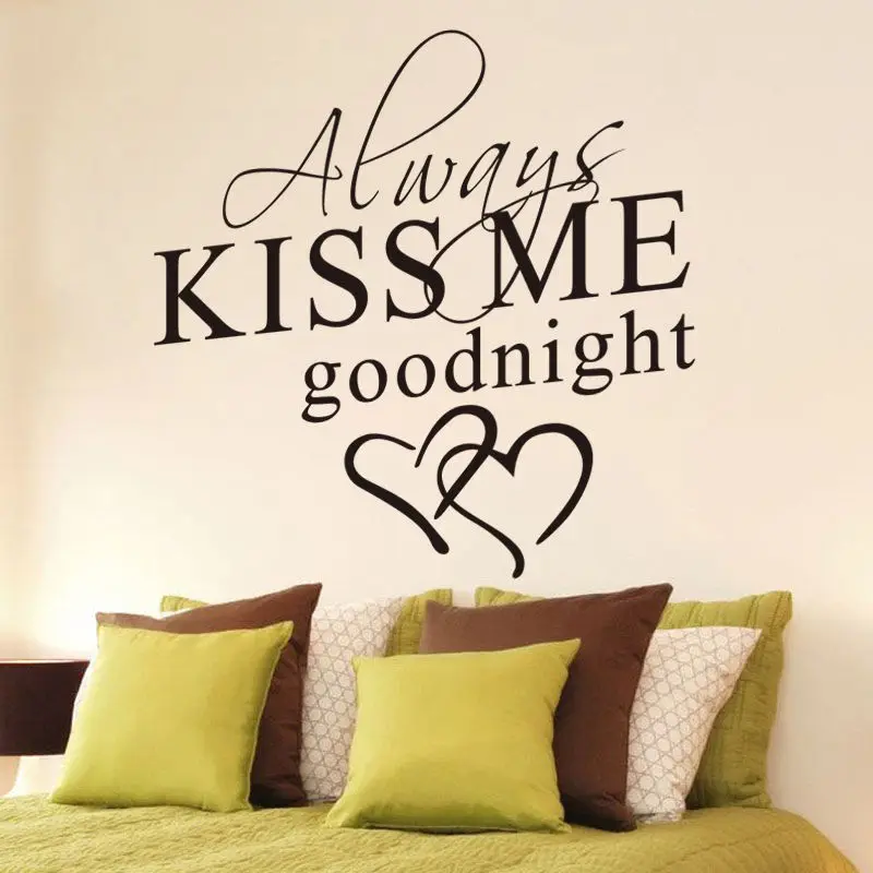 

Always Kiss Me Goodnight Letter Wall Decals for Living Room Bedroom English Proverbs Carved Wall Stickers Removable