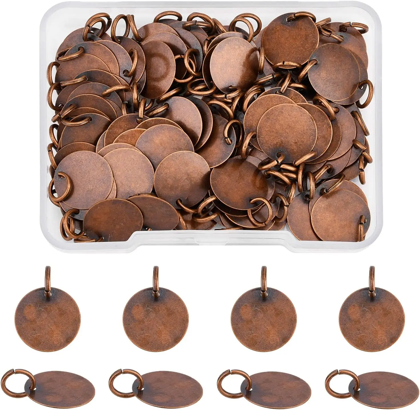

100Pcs Brass Stamping Blank Tag Charms 12mm Flat Round Metal Stamps Tags Red Copper Blanks Pendants for Bracelet Necklace