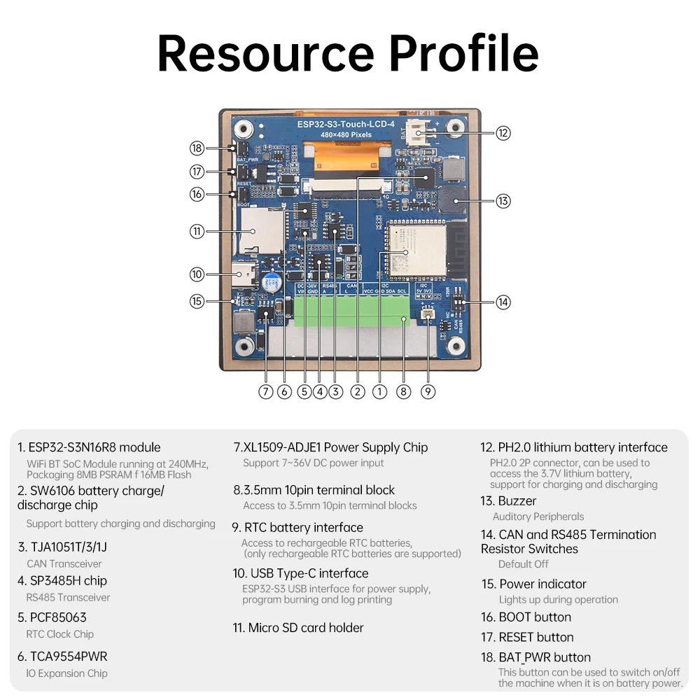 ESP32-S3 Wi-Fi Bluetooth Макетная плата 4-дюймовый емкостный сенсорный ЖК-экран 32-битный LX7