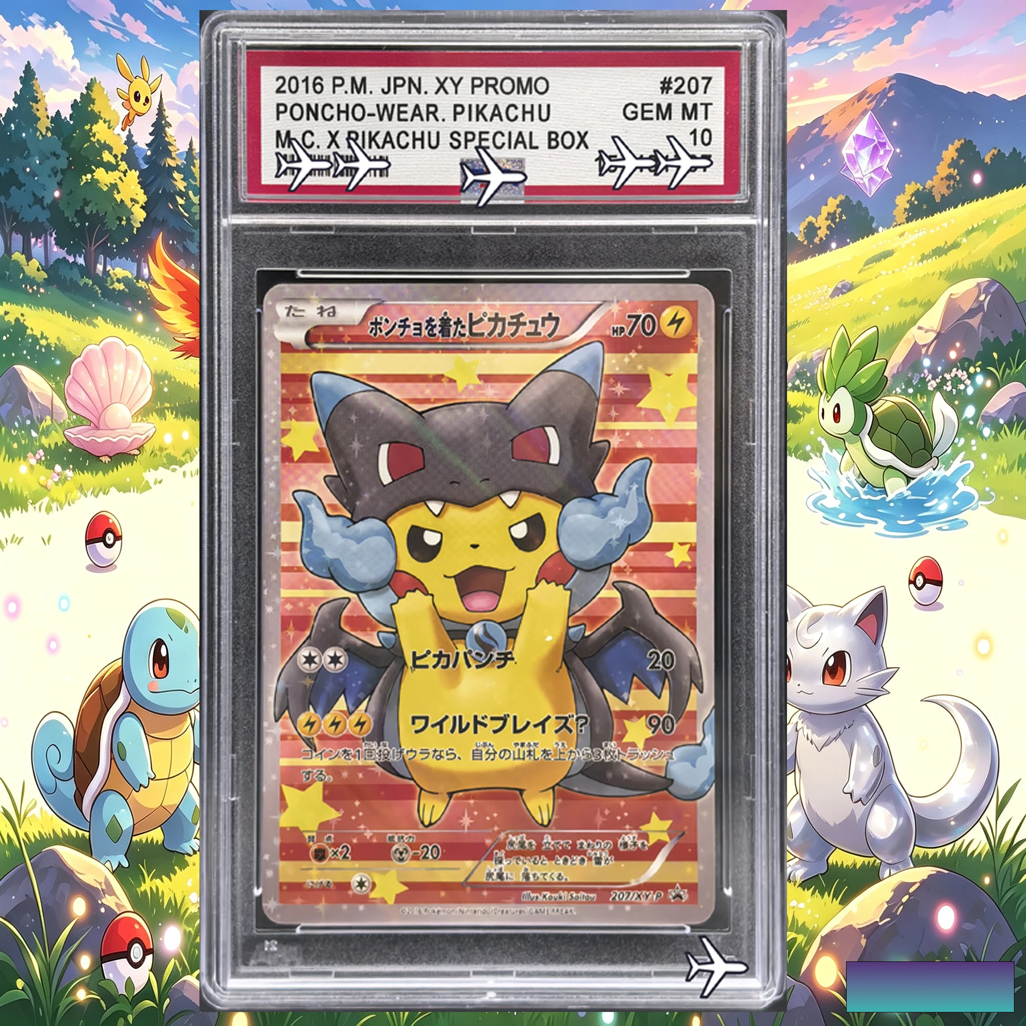Фото PTCG 2016 Карта с Пикачу в пончо M Charizard X 207/XY-P Holo Custom Art Card - Коллекция японских промо-реплик карт Pokemon XY №2
