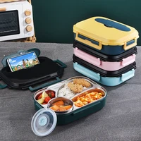1600ml student 304 stainless steel insulated lunchbox japanese square sealed crisper double layer water heated lunch box