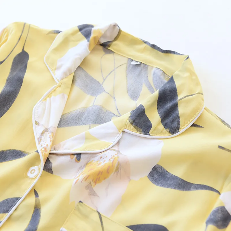 Ladies Viscose Pajamas Set Long-sleeved Elegant Big Flower Home Wear Casual Thin Two-piece Suit Plus Size Pyjamas Women