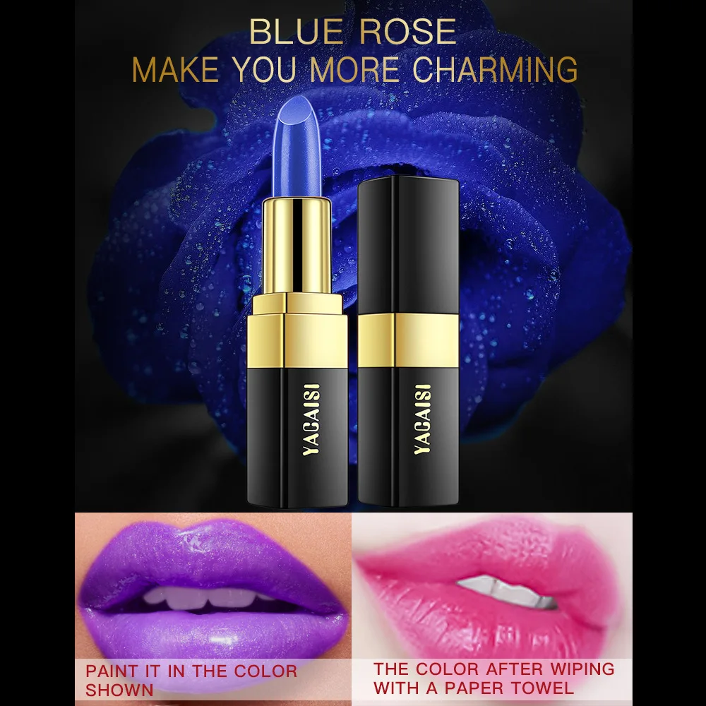 

Red Blue Black Rose Discoloration Lipstick Gradient Moisturize Cosmetic Festival Stage Lip Makeup Color Changing Lip Gloss