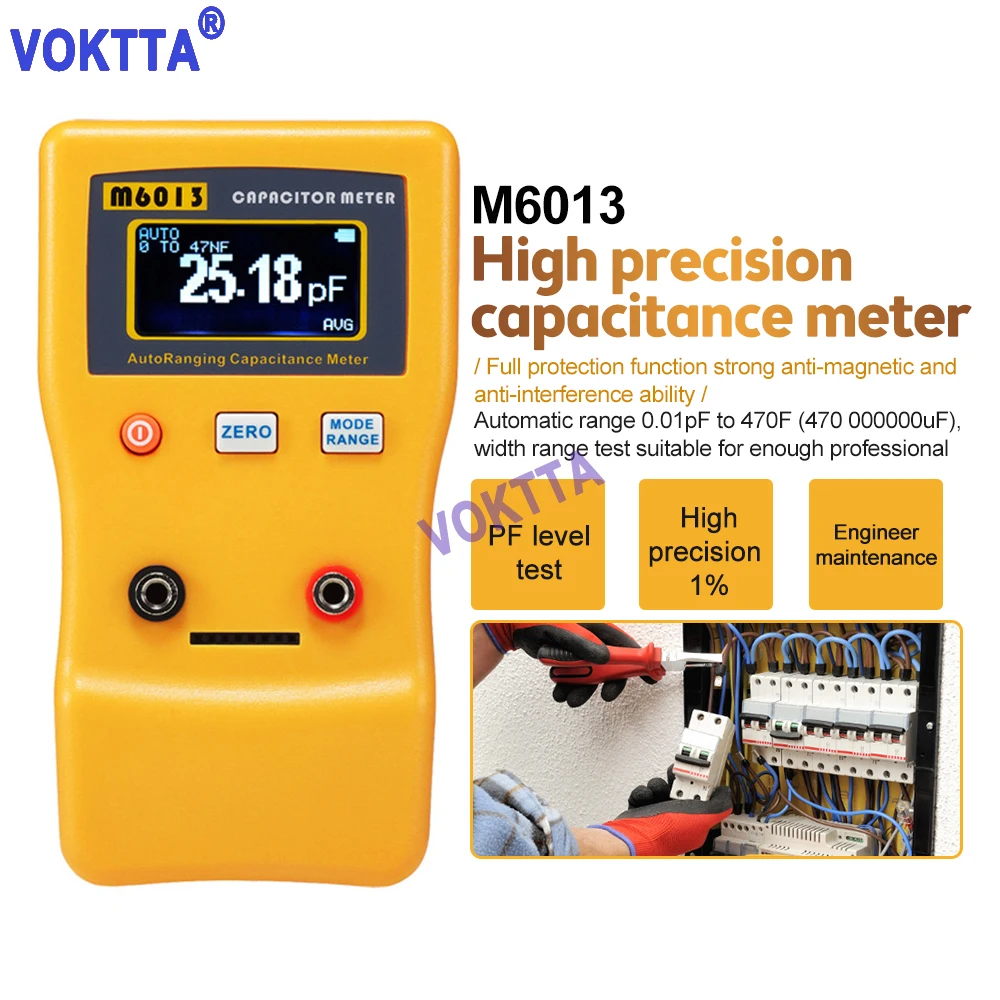 

M6013 LCD High Precision Capacitor Meter Professional Measuring Capacitance Resistance Tester Auto Range Capacitance Ohm Meter