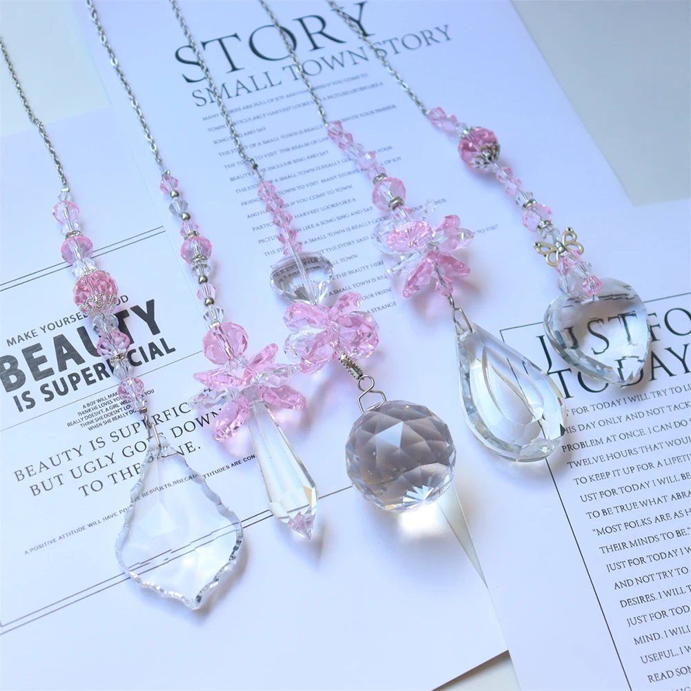 

Розовое Радужное украшение с кристаллами, прочные подвесные хрустальные колокольчики, автомобильные аксессуары, аксессуары для окон, улич...