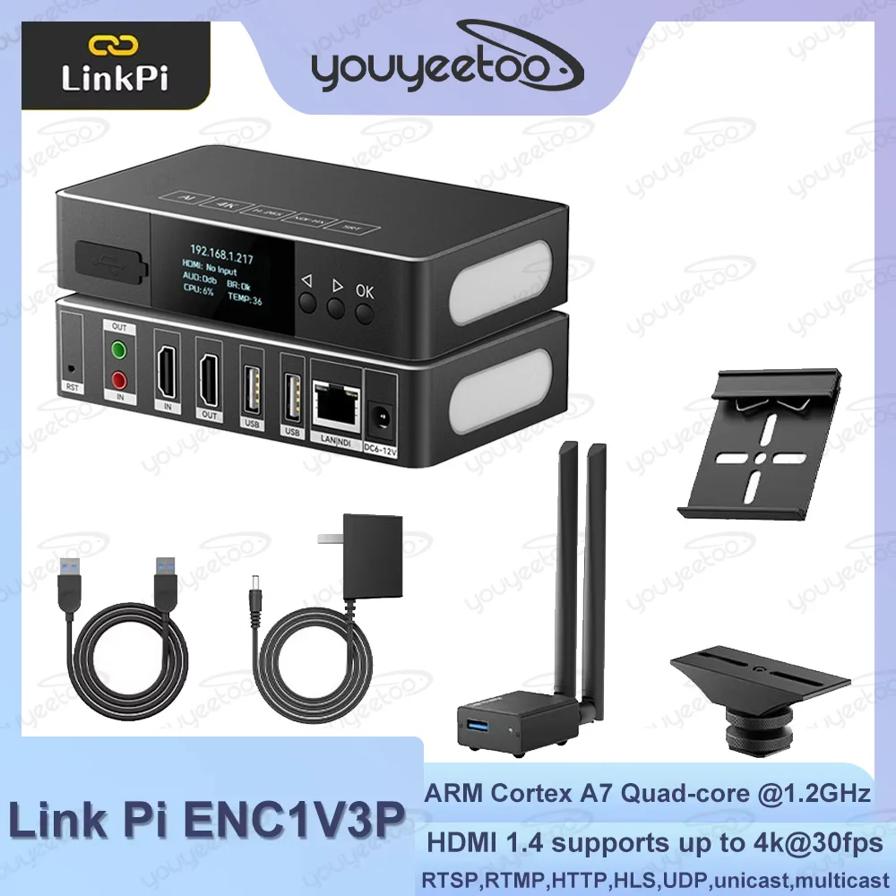 Фото Link Pi ENC1V3P Видеокодек 4K30 Кодирование HDMI Декодирование NDI Встроенная поддержка Tally Источник питания POE SRT RTMP H265 Прямая трансляция №1