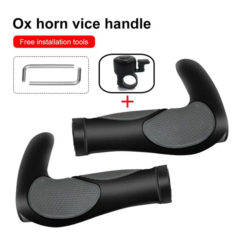 

2pcs Mountain Bike Bicycle Grips Rubber Horn Handlebar Set Bilateral Locking Non-slip Vice Handle Cycling Bicycle Accessories