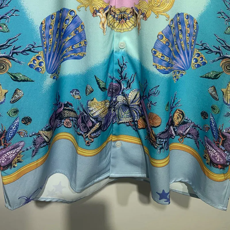 Рубашка мужская с контрастным принтом океана и короткими рукавами праздничная