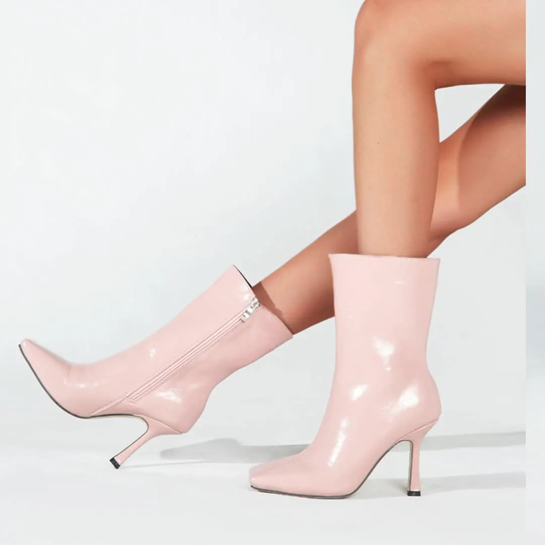 

Women's Boots Autumn Boots-Women Female Shoes Luxury Designer Zipper 2022 Rubber Ladies Fashion Mid Calf High Heel Solid Basic R