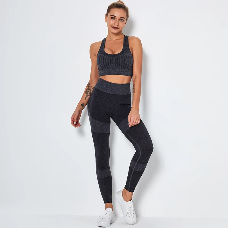 

2022 new Seamless Yoga Set Women Shockproof Sports Bra High Waist Skinny Yoga Pants 2 Piece Set Gym Workout Sports Set