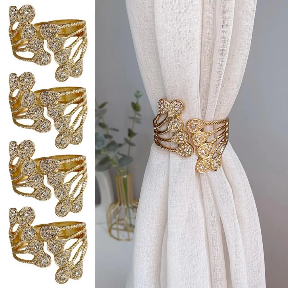 

Punch-Free Metal Curtain Tieback Golden Peacock Fake Feathers Design Curtain Tie Back Decorative For Sheer Thick Curtains