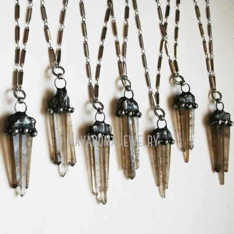 NM43417 ожерелье из дымчатого кварца Троицы лемуриан лимонный кристалл трио