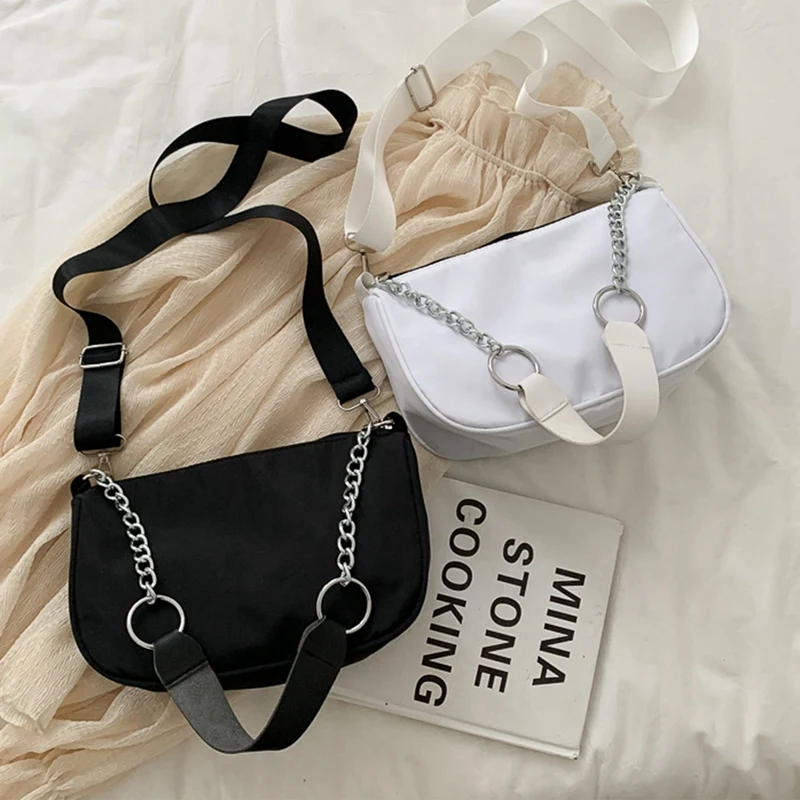 

Casual Ladies Crossbody Bags Nylon Chain Bag Women Vintage Shoulder Bags Girls Street Armpit Bag Handbags
