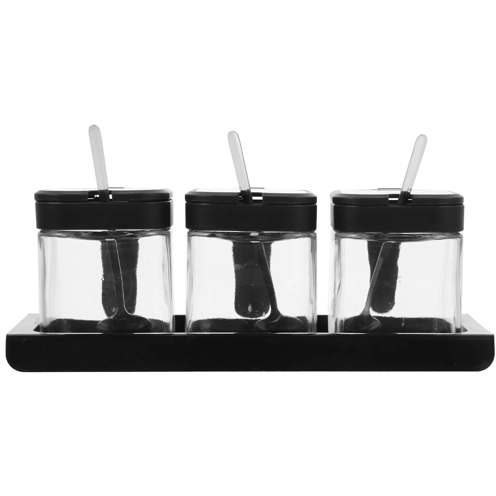 

1 Set of Seasoning Jar with Tray Clear Seasoning Container Storage Holder