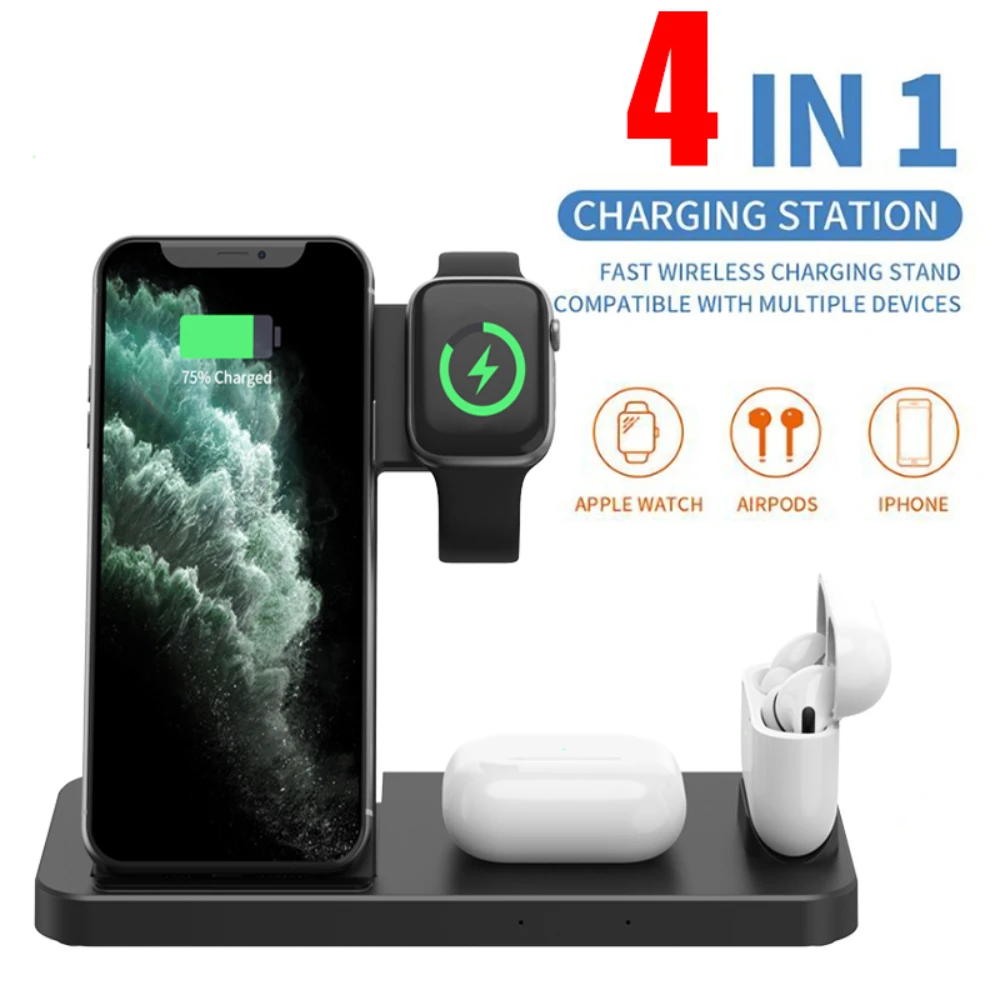 

Складная зарядная док-станция для IPhone 11 12X 8 Plus, Apple Watch 4 в 1