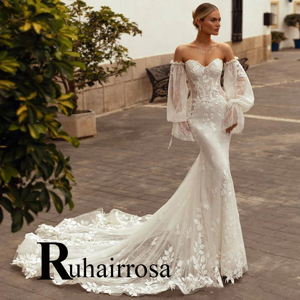 

Женское платье с юбкой-годе Ruhair, роскошное свадебное платье со съемными кружевными аппликациями и пышными рукавами, индивидуальное Тюлевое платье, 2024