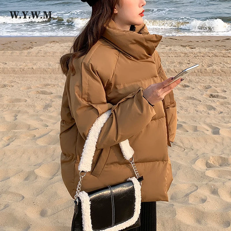 

WYWM Korean Stand-up Collar Jacket Women Winter Vintage Elegant Loose Cotton Coats Casual Soft Thick Warm Chic Female Clothes