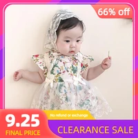 ins 2022 summer baby girls romper floral flying sleeve gauze newborn romper jumpsuit clothes with hat