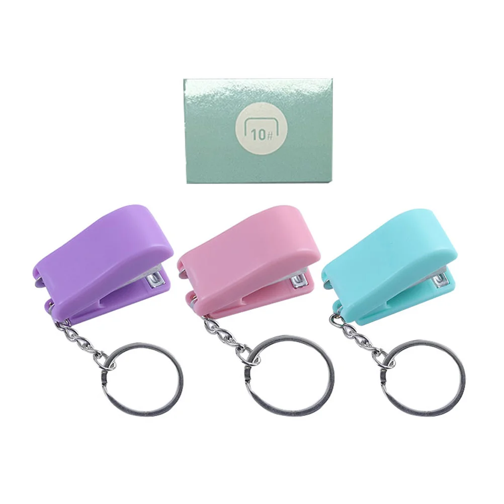 

1 Set of Mini Stapler Pendant Bright Color Plastic Stapler Keychain Book Binding Tool