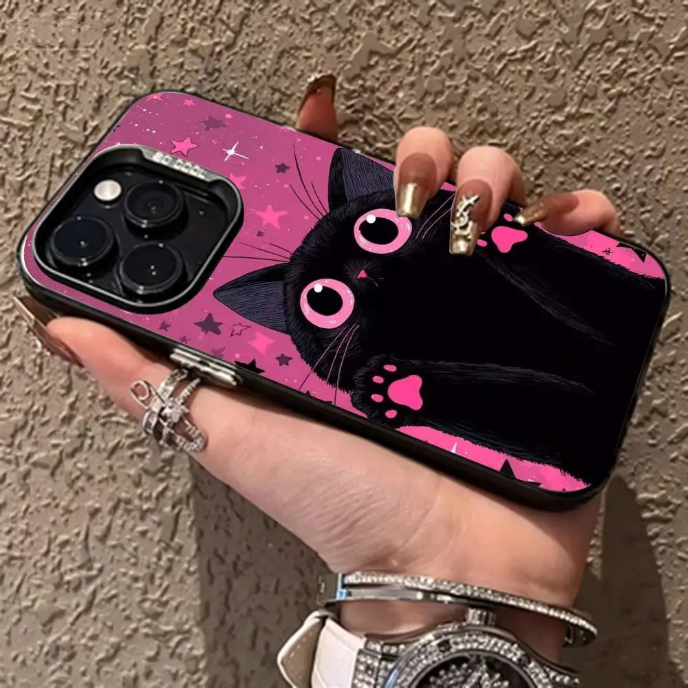 Фото Волшебный чехол для телефона с котиком для iPhone 17, 16, 15, 14, 13, 12, 11 Plus, Pro Max, XS, красочный серебристо-черный чехол №2