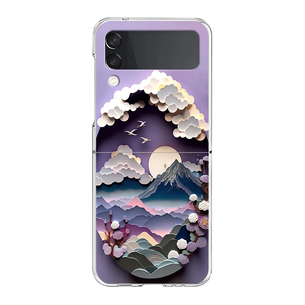 Фото Чехол для телефона Samsung Galaxy Z Flip 3 4 5 6 7 Fold, высокопрочный поликарбонатный чехол для Galaxy Z Flip3, прозрачная накладка с рельефным изображением пейзажа №2