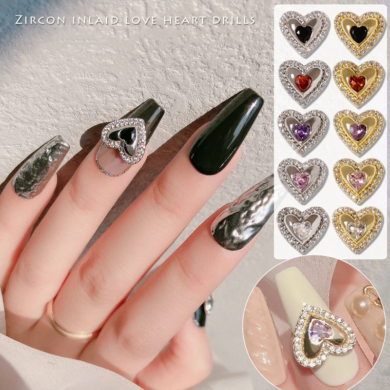 

3Pcs Delicate 3D Love Heart Colored Zircon Alloy Nail Art Decoration Trendy Crystal Manicure Accessories Wholesale Dropshipping